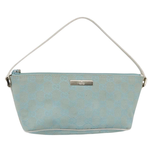GUCCI GG Canvas Accessory Pouch Light Blue White Auth ki6051