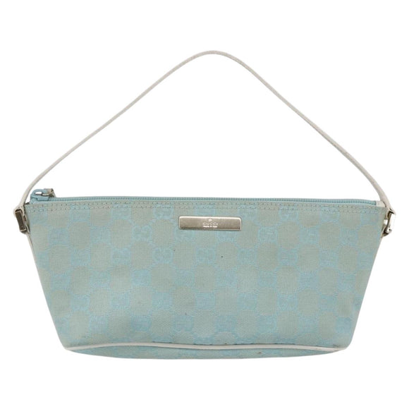 GUCCI GG Canvas Accessory Pouch Light Blue White Auth ki6051