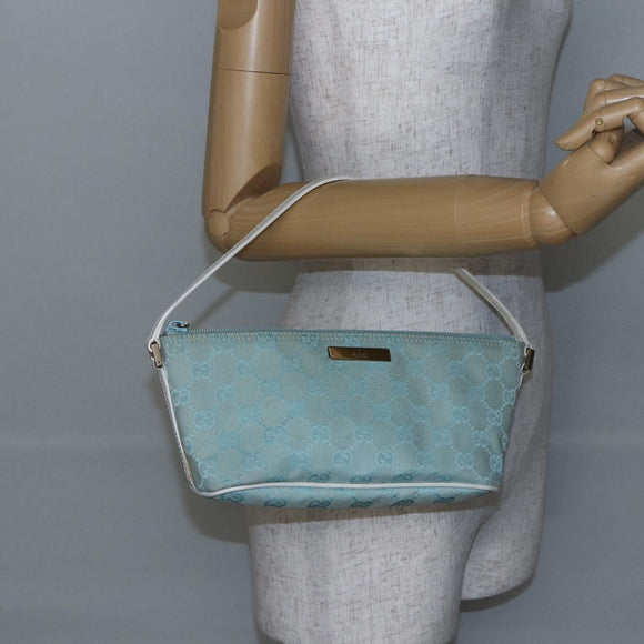 GUCCI GG Canvas Accessory Pouch Light Blue White Auth ki6051