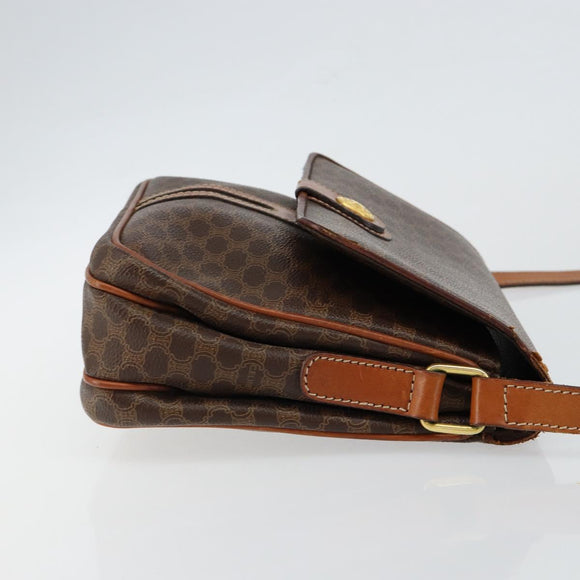 CELINE Macadam Canvas Shoulder Bag PVC Leather Brown Auth ki6056