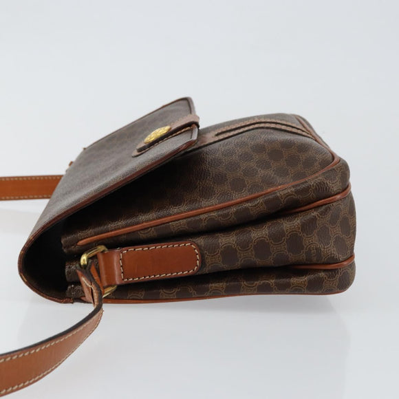 CELINE Macadam Canvas Shoulder Bag PVC Leather Brown Auth ki6056