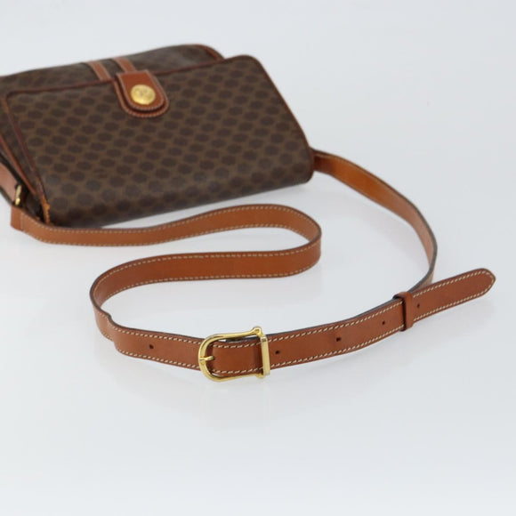 CELINE Macadam Canvas Shoulder Bag PVC Leather Brown Auth ki6056