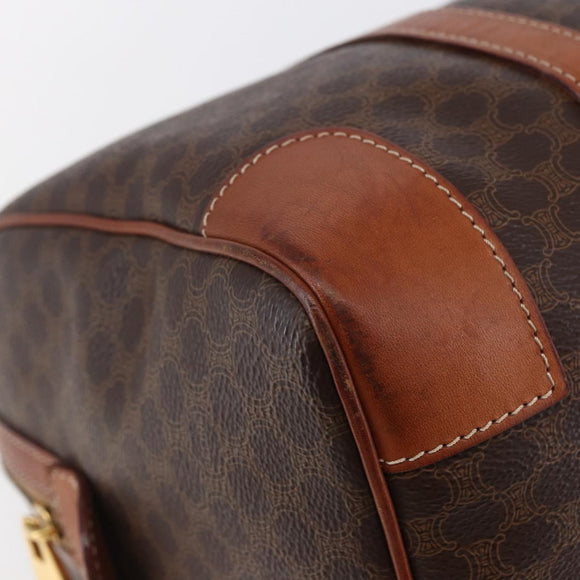 CELINE Macadam Canvas Mini Boston Bag PVC Leather Brown Auth ki6058