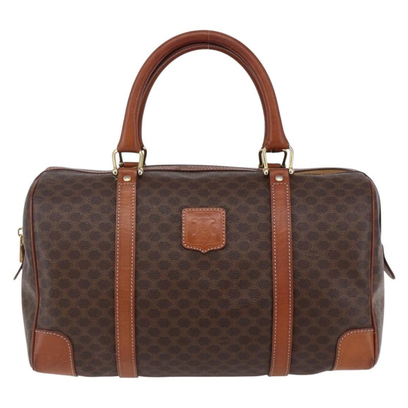 CELINE Macadam Canvas Mini Boston Bag PVC Leather Brown Auth ki6058