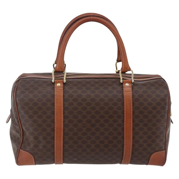 CELINE Macadam Canvas Mini Boston Bag PVC Leather Brown Auth ki6058