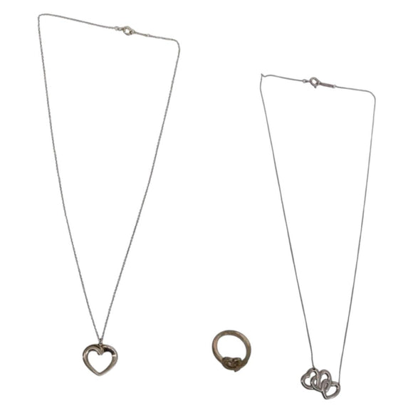 TIFFANY&Co. Heart Necklace Ring Ag925 3 Set Silver Auth ki6061