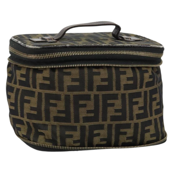 FENDI Zucca Canvas Vanity Hand Bag Brown Black Auth ki6064