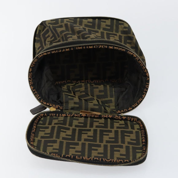 FENDI Zucca Canvas Vanity Hand Bag Brown Black Auth ki6064