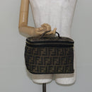 FENDI Zucca Canvas Vanity Hand Bag Brown Black Auth ki6064-20