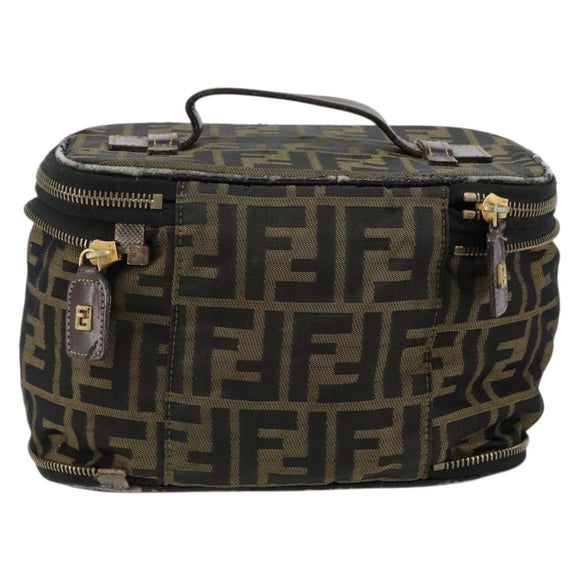 FENDI Zucca Canvas Vanity Hand Bag Brown Black Auth ki6064
