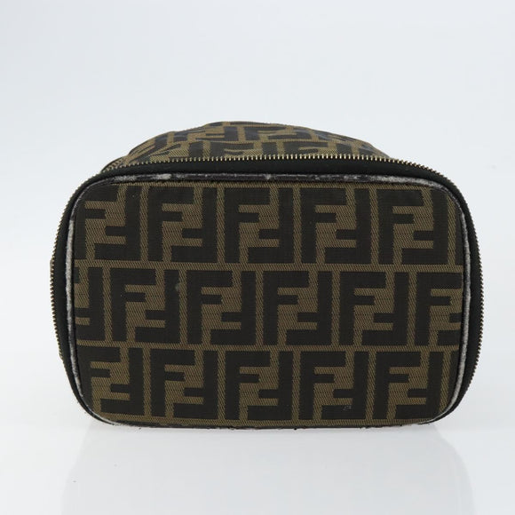 FENDI Zucca Canvas Vanity Hand Bag Brown Black Auth ki6064