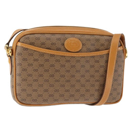 GUCCI Micro GG Canvas Shoulder Bag PVC Leather Beige Auth ki6069