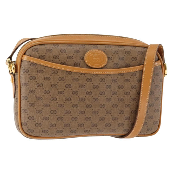 GUCCI Micro GG Canvas Shoulder Bag PVC Leather Beige Auth ki6069