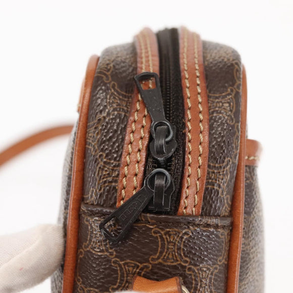 CELINE Macadam Canvas Shoulder Bag PVC Leather Brown Auth ki6072