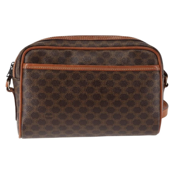 CELINE Macadam Canvas Shoulder Bag PVC Leather Brown Auth ki6072