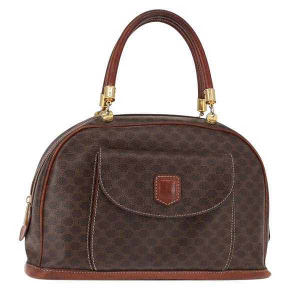CELINE Macadam Canvas Hand Bag PVC Leather Brown Auth ki6075