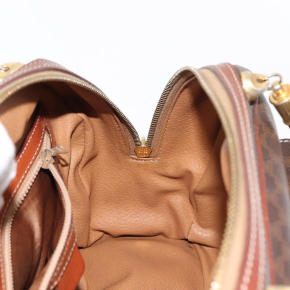 CELINE Macadam Canvas Hand Bag PVC Leather Brown Auth ki6075