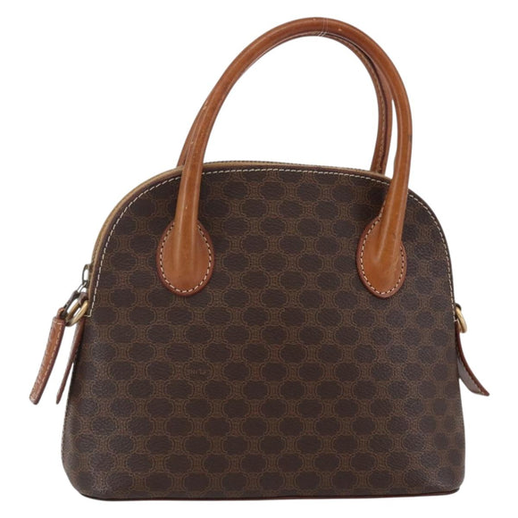 CELINE Macadam Canvas Hand Bag PVC Leather Brown Auth ki6076