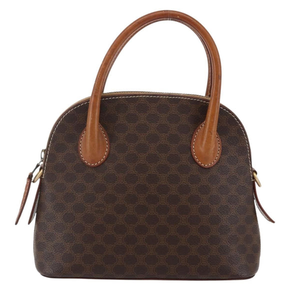 CELINE Macadam Canvas Hand Bag PVC Leather Brown Auth ki6076