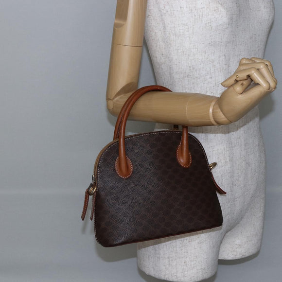 CELINE Macadam Canvas Hand Bag PVC Leather Brown Auth ki6076