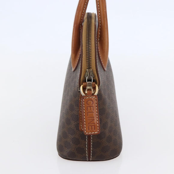 CELINE Macadam Canvas Hand Bag PVC Leather Brown Auth ki6076