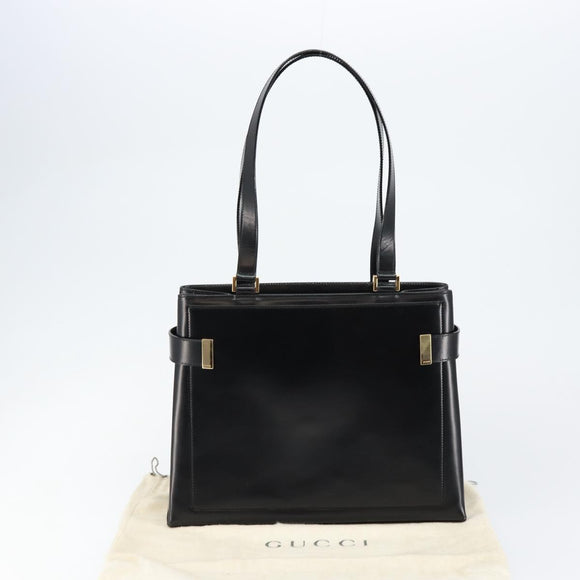 GUCCI Tote Bag Leather Black Auth ki6082