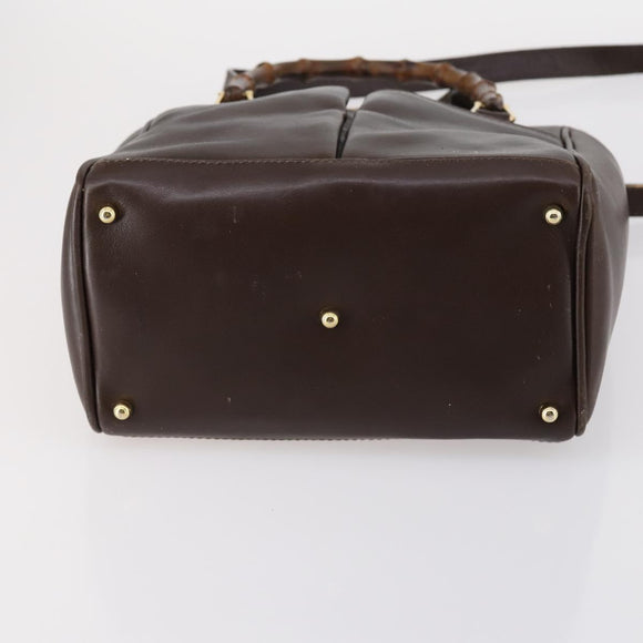 GUCCI Bamboo Hand Bag Leather 2way Brown Auth ki6088