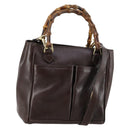 GUCCI Bamboo Hand Bag Leather 2way Brown Auth ki6088-1