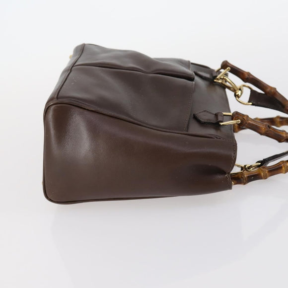 GUCCI Bamboo Hand Bag Leather 2way Brown Auth ki6088