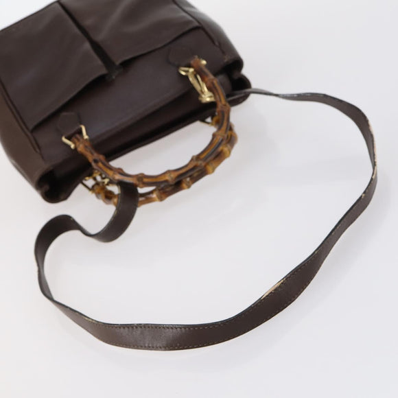 GUCCI Bamboo Hand Bag Leather 2way Brown Auth ki6088