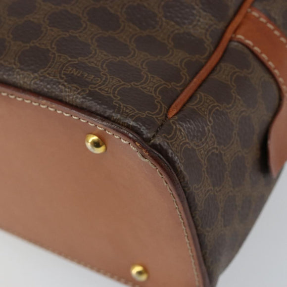 CELINE Macadam Canvas Hand Bag PVC Leather Brown Auth ki6094