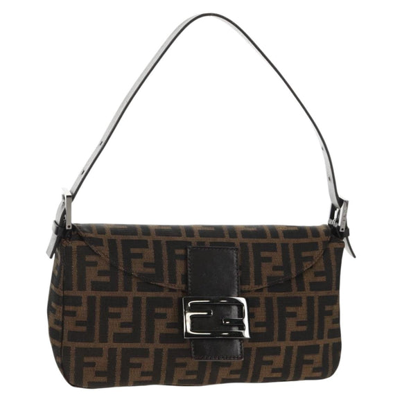 FENDI Zucca Canvas Mamma Baguette Shoulder Bag Brown Black Auth ki6096V