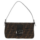 FENDI Zucca Canvas Mamma Baguette Shoulder Bag Brown Black Auth ki6096V-2