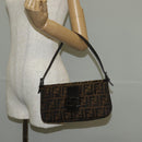 FENDI Zucca Canvas Mamma Baguette Shoulder Bag Brown Black Auth ki6096V-24
