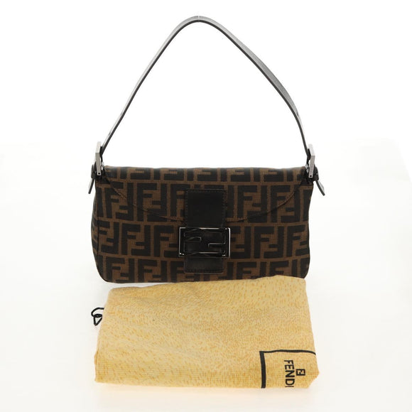 FENDI Zucca Canvas Mamma Baguette Shoulder Bag Brown Black Auth ki6096V
