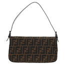 FENDI Zucca Canvas Mamma Baguette Shoulder Bag Brown Black Auth ki6096V-3