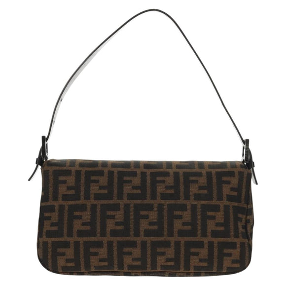 FENDI Zucca Canvas Mamma Baguette Shoulder Bag Brown Black Auth ki6096V