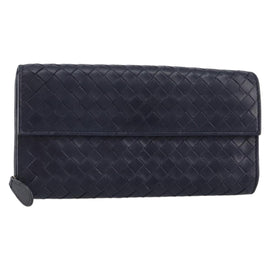 BOTTEGAVENETA INTRECCIATO Long Wallet Leather Navy Auth ki6102