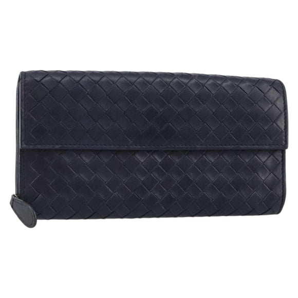 BOTTEGAVENETA INTRECCIATO Long Wallet Leather Navy Auth ki6102