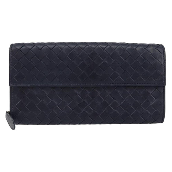 BOTTEGAVENETA INTRECCIATO Long Wallet Leather Navy Auth ki6102