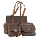 CELINE Macadam Canvas Shoulder Bag PVC 5 Set Brown Auth ki6106-1