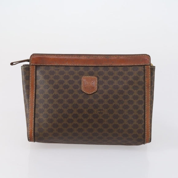 CELINE Macadam Canvas Shoulder Bag PVC 5 Set Brown Auth ki6106