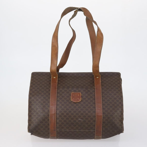 CELINE Macadam Canvas Shoulder Bag PVC 5 Set Brown Auth ki6106