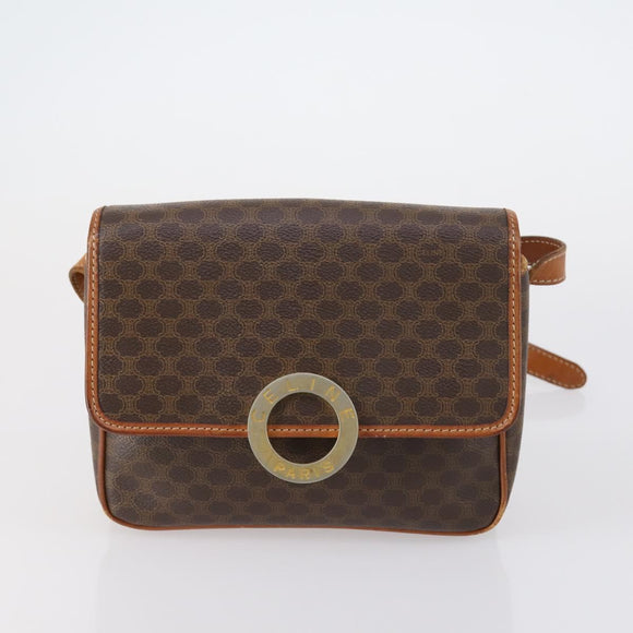CELINE Macadam Canvas Shoulder Bag PVC 5 Set Brown Auth ki6106