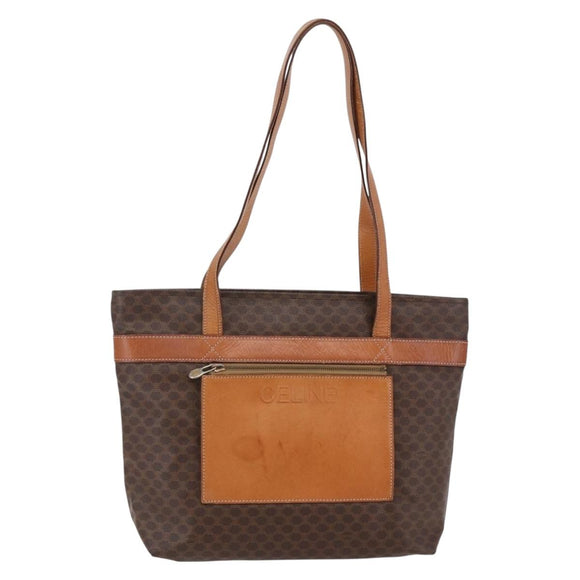 CELINE Macadam Canvas Tote Bag PVC Leather Brown Auth ki6109