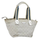 GUCCI GG Canvas Sherry Line Tote Bag Silver Blue khaki Auth ki6110-1