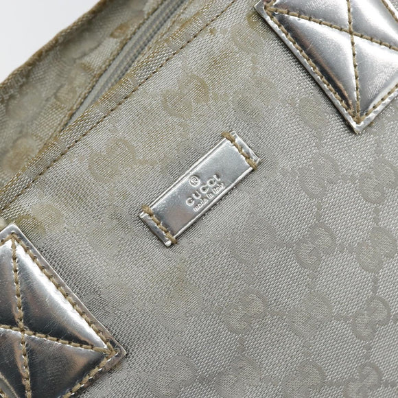 GUCCI GG Canvas Sherry Line Tote Bag Silver Blue khaki Auth ki6110