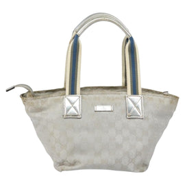GUCCI GG Canvas Sherry Line Tote Bag Silver Blue khaki Auth ki6110 - 0