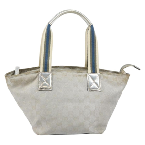 GUCCI GG Canvas Sherry Line Tote Bag Silver Blue khaki Auth ki6110