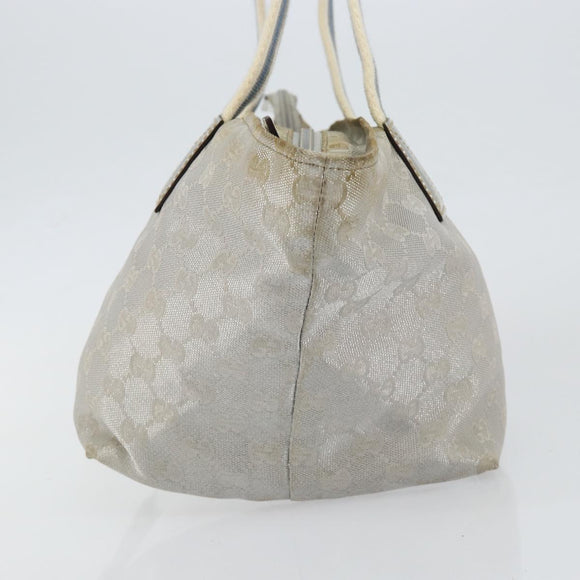 GUCCI GG Canvas Sherry Line Tote Bag Silver Blue khaki Auth ki6110